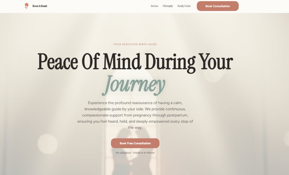 Screenshot of the Doula & Birth Support concept site