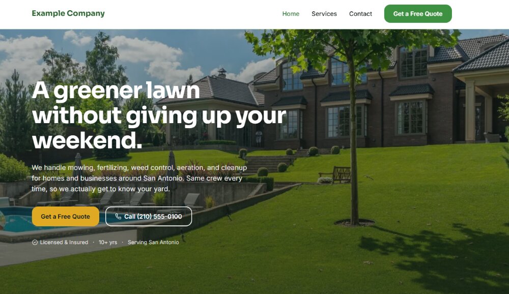 Screenshot of the Landscaping & Lawn Care concept site